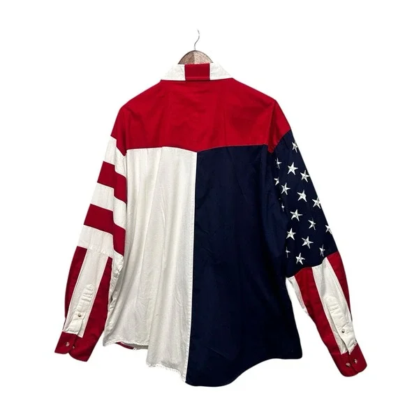 Scully Shirt Men Sz XXL Red White Blue USA Flag Western Long Sleeve Casual Adult